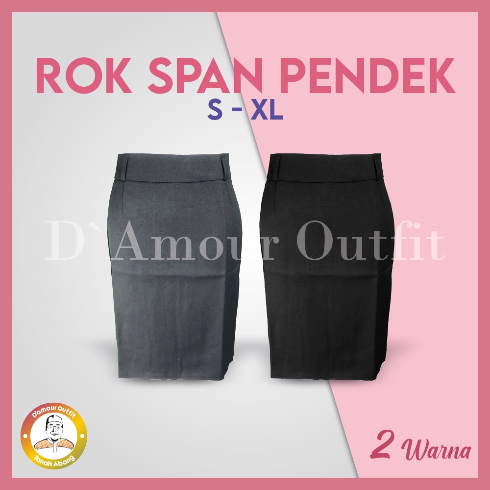 READY Rok Span Pendek Wanita Hitam dan Abu Ukuran S M L XL Bahan Gabardine / Kerja / Kantor / Kantor