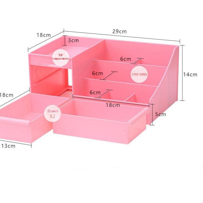 Rak Kosmetik Mini Storage Organizer 3 Tingkat Dengan Dilengkapi 2 Laci 7 Sekat / Rak Mini Susun Kosmetik 2 Laci Plastik