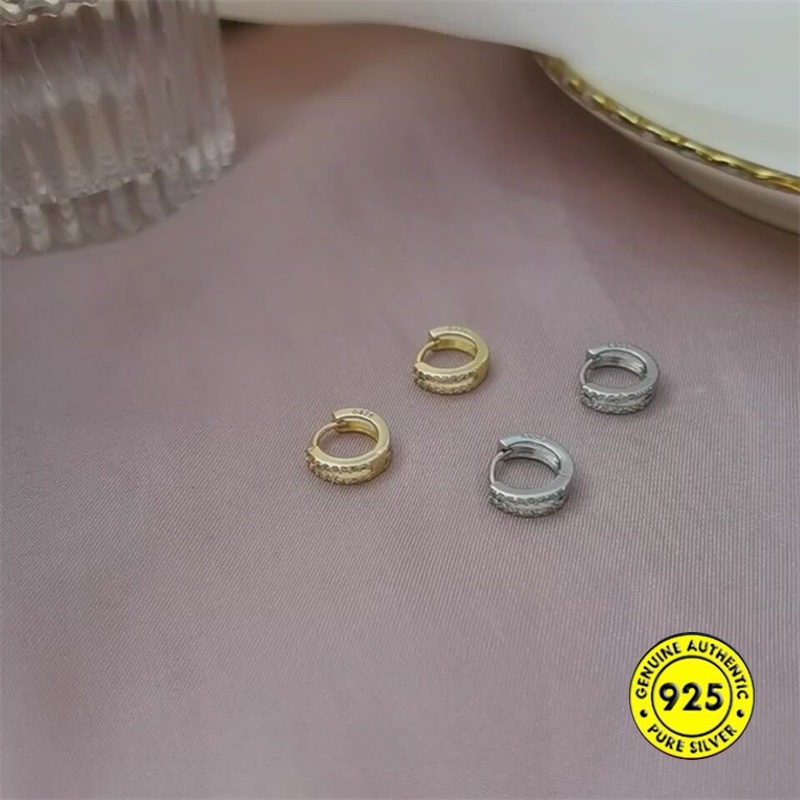 Anting Lapis Ganda Bahan S925 Silver Gold 18k Gaya Korea Untuk Wanita