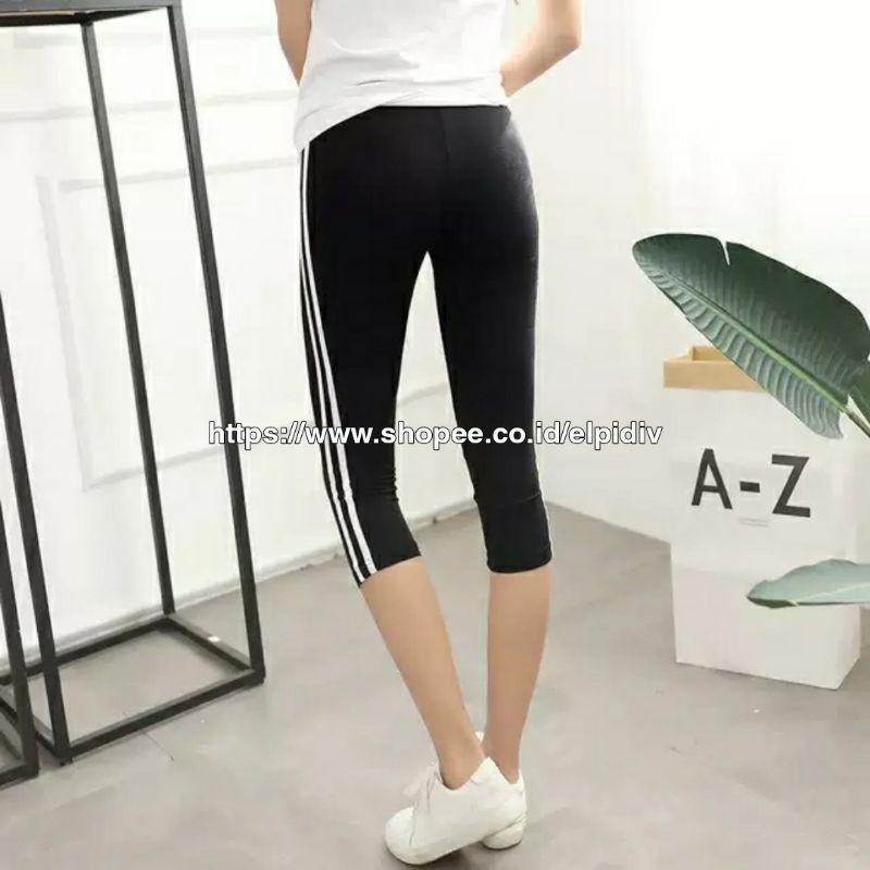 Legging List Stripe Pendek 7/8 Fit 30kg - 85kg Bahan Spandex Premium