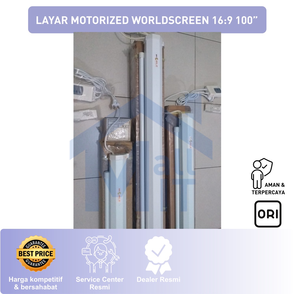 Mdn Layar MOTORIZED PROYEKTOR 100 inci 16:9 WORLD SCREEN 221cm x 124cm