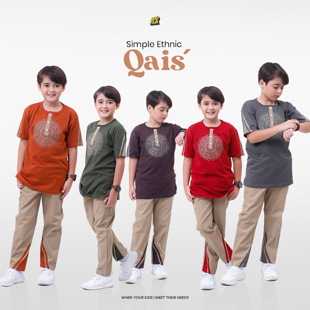 Hooflakids Baju Setelan Kaos Couple Anak Laki Laki dan Perempuan Simple Ethnic Layla &amp; Qais