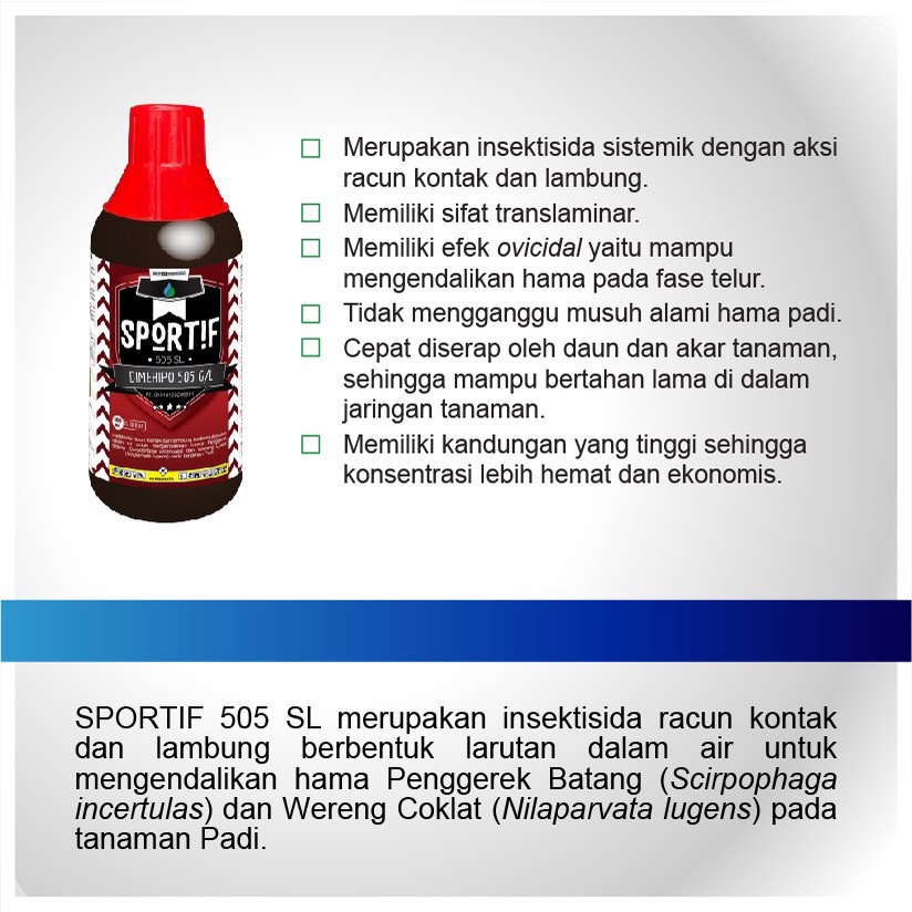 Insektisida Sportif Dimehipo Pembasmi Hama Padi Sportif 505 SL 1Liter