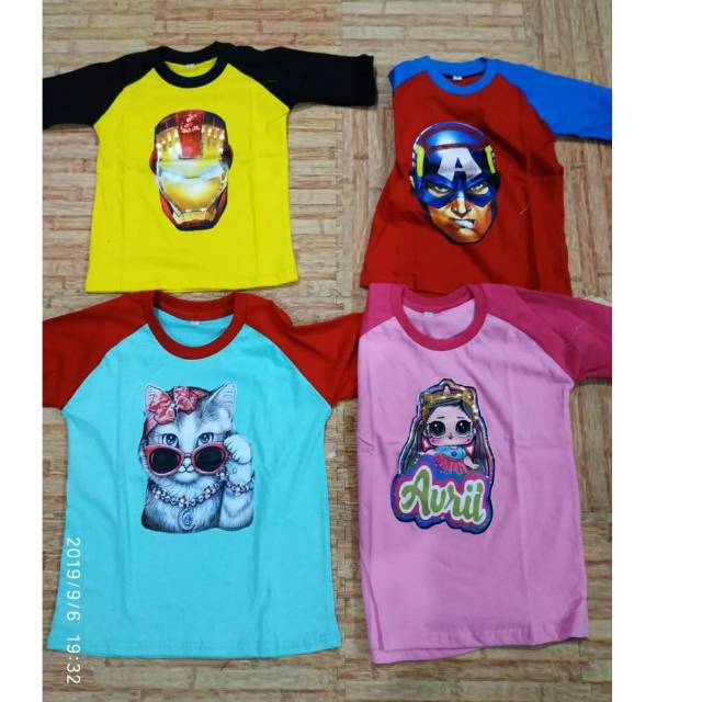 Kaos anak led musik 1-9 tahun raglan kombinasi 2 warna