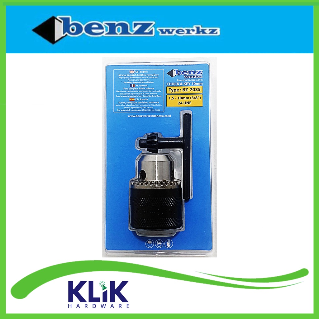 Benz Kepala Mesin Bor 1.5 - 10 mm Drill Chuck + Kunci 3/8 Inch x 24 UNF