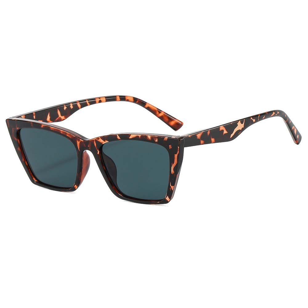 Agustinina Kacamata Mata Kucing Eropa Dan Amerika Vintage Anti-UV Motif Leopard Bingkai Persegi Kacamata Matahari Wanita Sunglasses