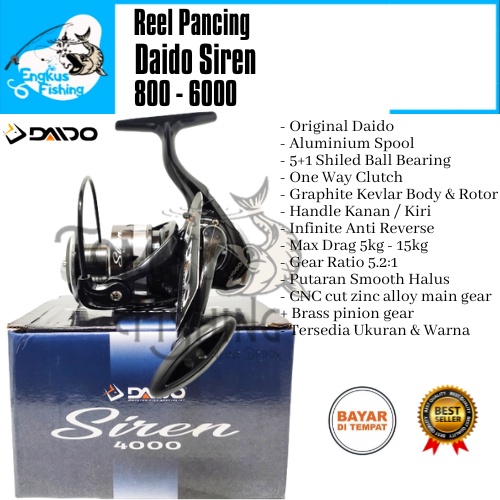 Reel Pancing Daido Siren 800 sd 6000 (5+1 Bearing) One Way Aluminium Spool - Engkus Fishing