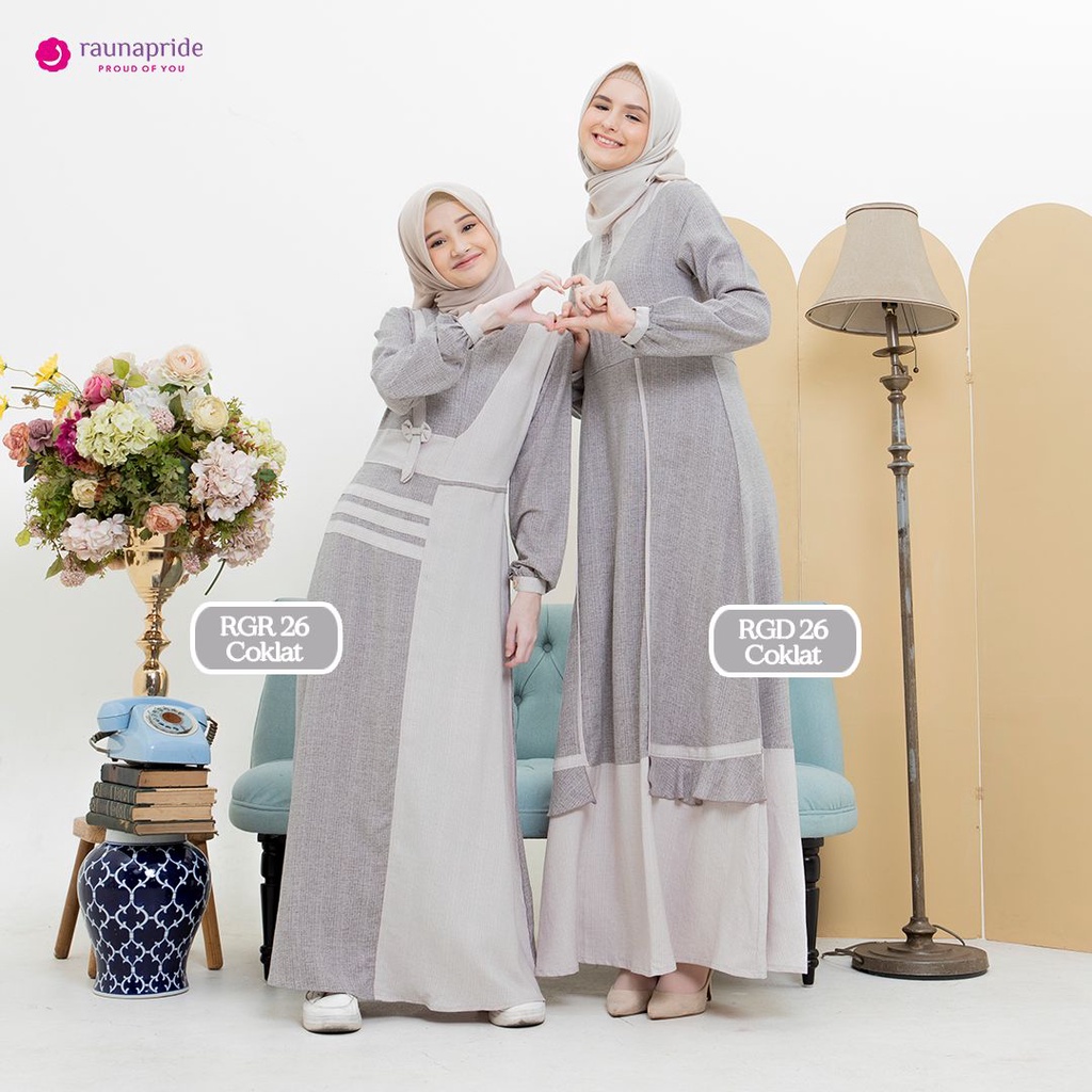 GAMIS COUPLE IBU ANAK / RAUNA RGD 26 GAMIS DEWASA / RGR 26 REMAJA / PINK / BIRU / COKLAT / TERBARU /