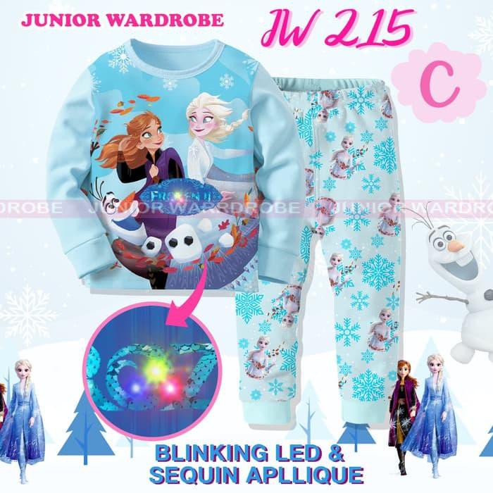  Baju  Tidur  Piyama Anak  Perempuan  JW215 Manik LED Frozen  