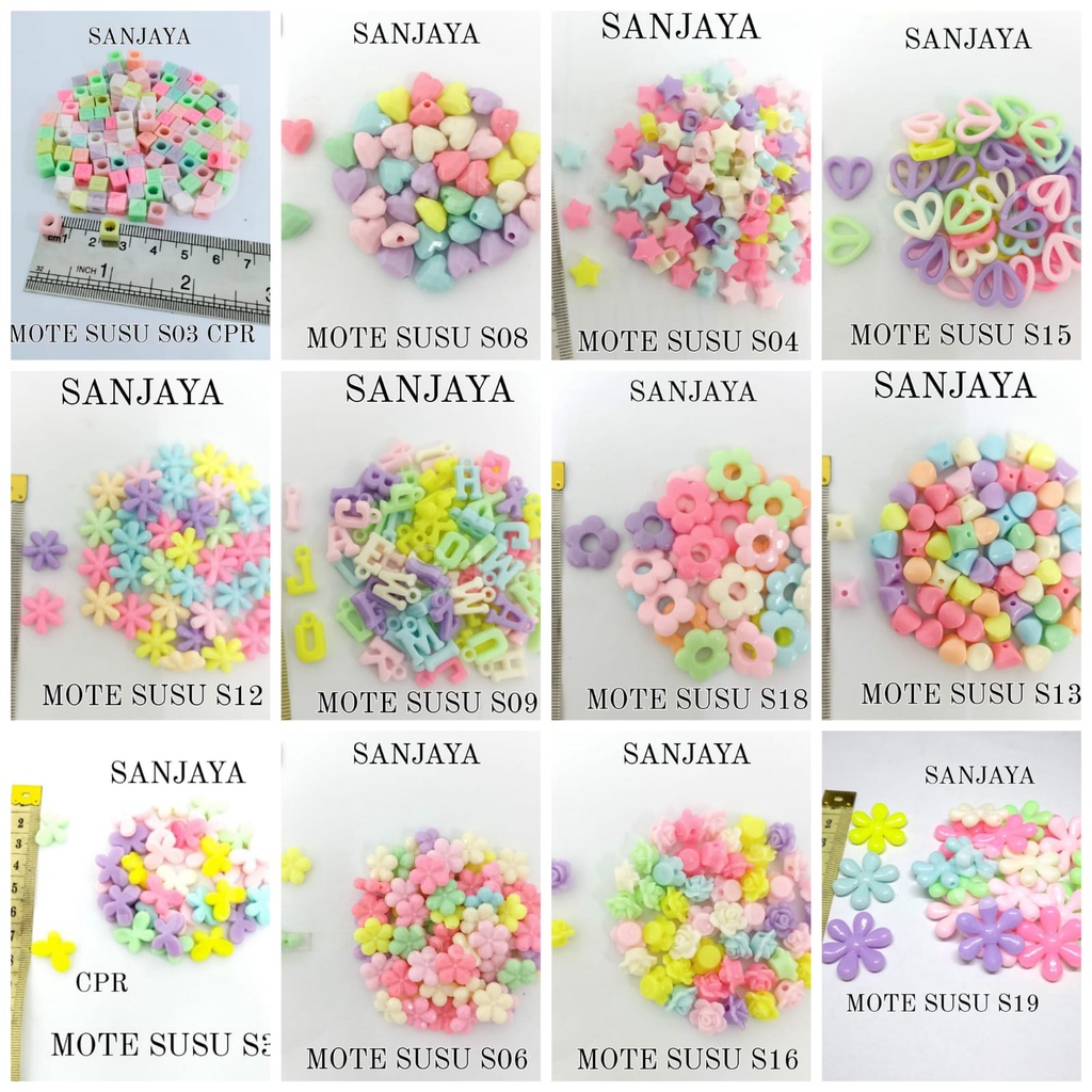 MOTE SUSU / MANIK SUSU / MANIK PASTEL / MOTE DOFF BAHAN AKRILIK UNTUK KERAJINAN DIY / MOTE SUSU MOTIF / MOTE SUSU ANEKA BENTUK / MOTE SUSU S01-S41 CPR