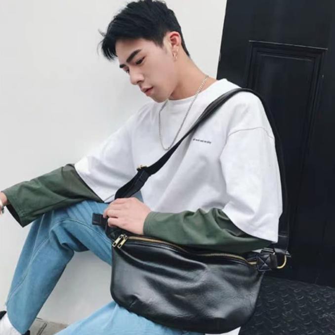 Aman Tas Bahu Kulit Pria Tas Kulit Pria Sling Bag Kulit Pria Tazmania - Cokelat Berkualitas