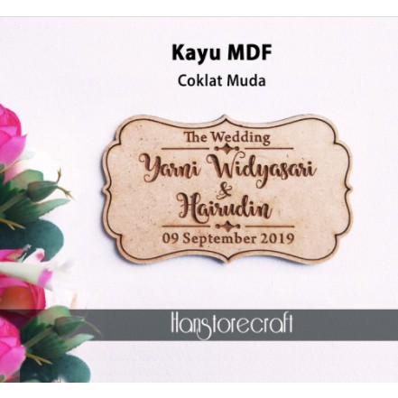 Kayu MDF / COKLAT MUDA grafir &amp; laser cut CUSTOM NAMA / inisial / text