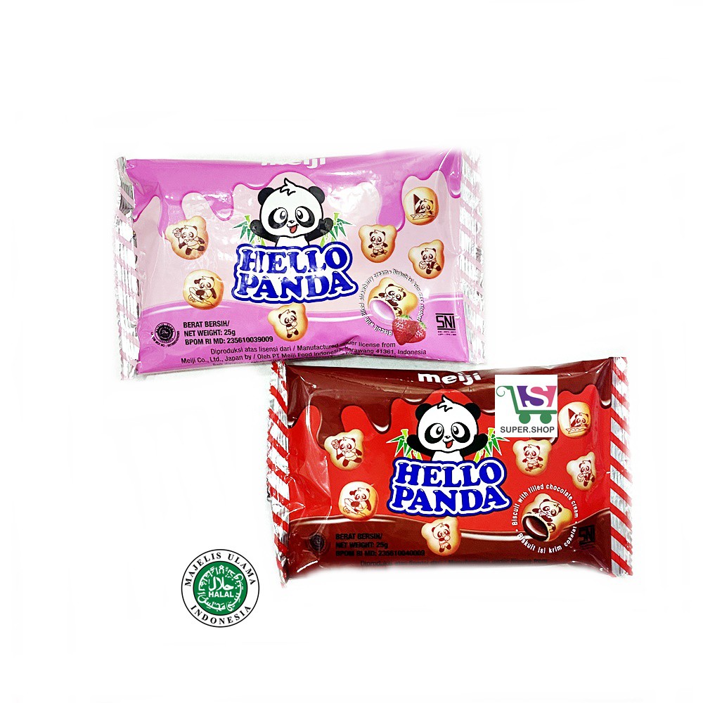 

1 BOX ISI 12 Meiji Hello Panda Biskuit Krim Strawberry / Cokelat 25 Gram