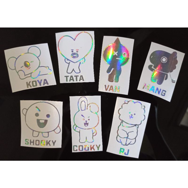 [MIN. 5PCS] Sticker BT21 Hologram TATA MANG KOYA RJ SHOOKY COOKY CHIMMY VAN