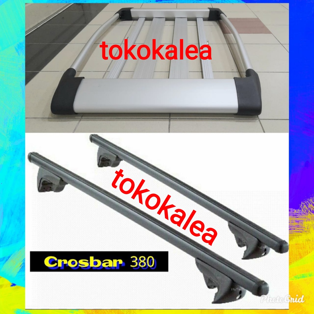 PAKET RAK OVAL SUN RACK/ROOF RACK BAGASI ATAS MOBIL+KAKI RAK CROSSBAR JEPIT ROOF REL FORAC 380 HITAM