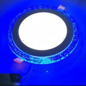 lampu downlight led panel 2 warna bulat putih dan bulat biru 12w + 4 watt inbow lampu panel