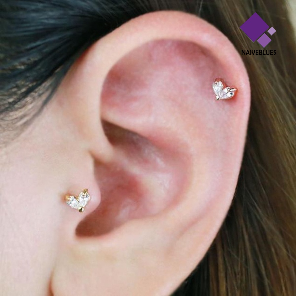 1pc Anting Stud Cubic Zirconia Bentuk Barbel Untuk Wanita