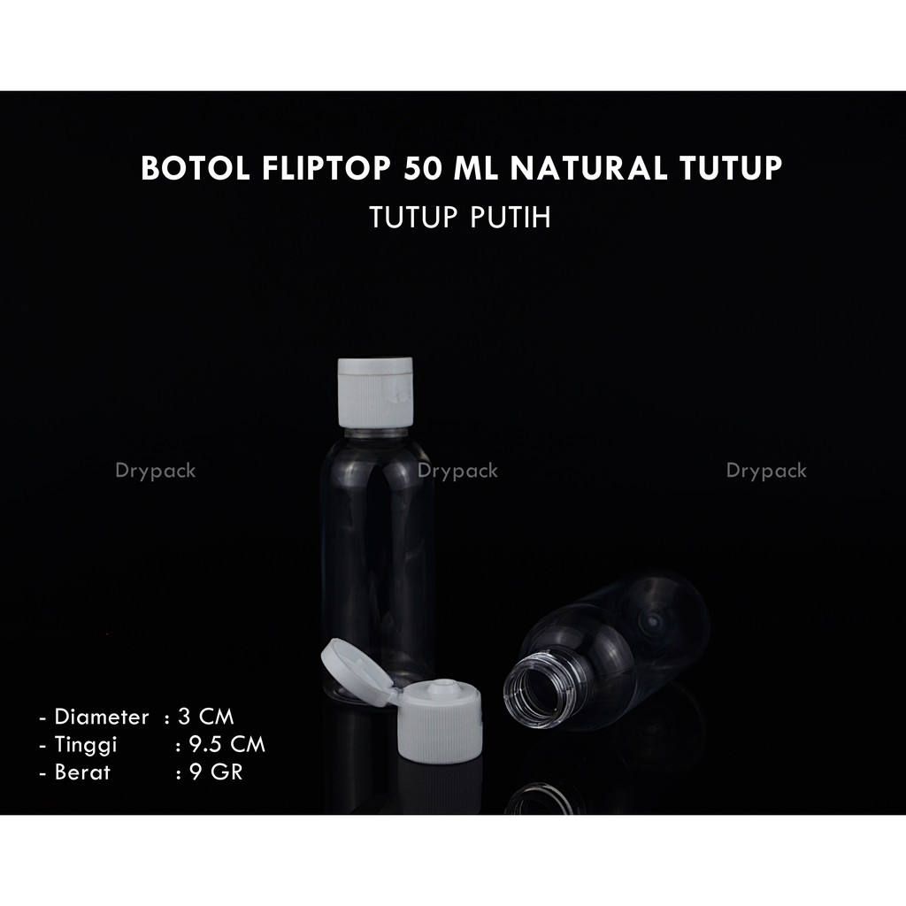 Botol Fliptop 50 ml Natural tutup Putih