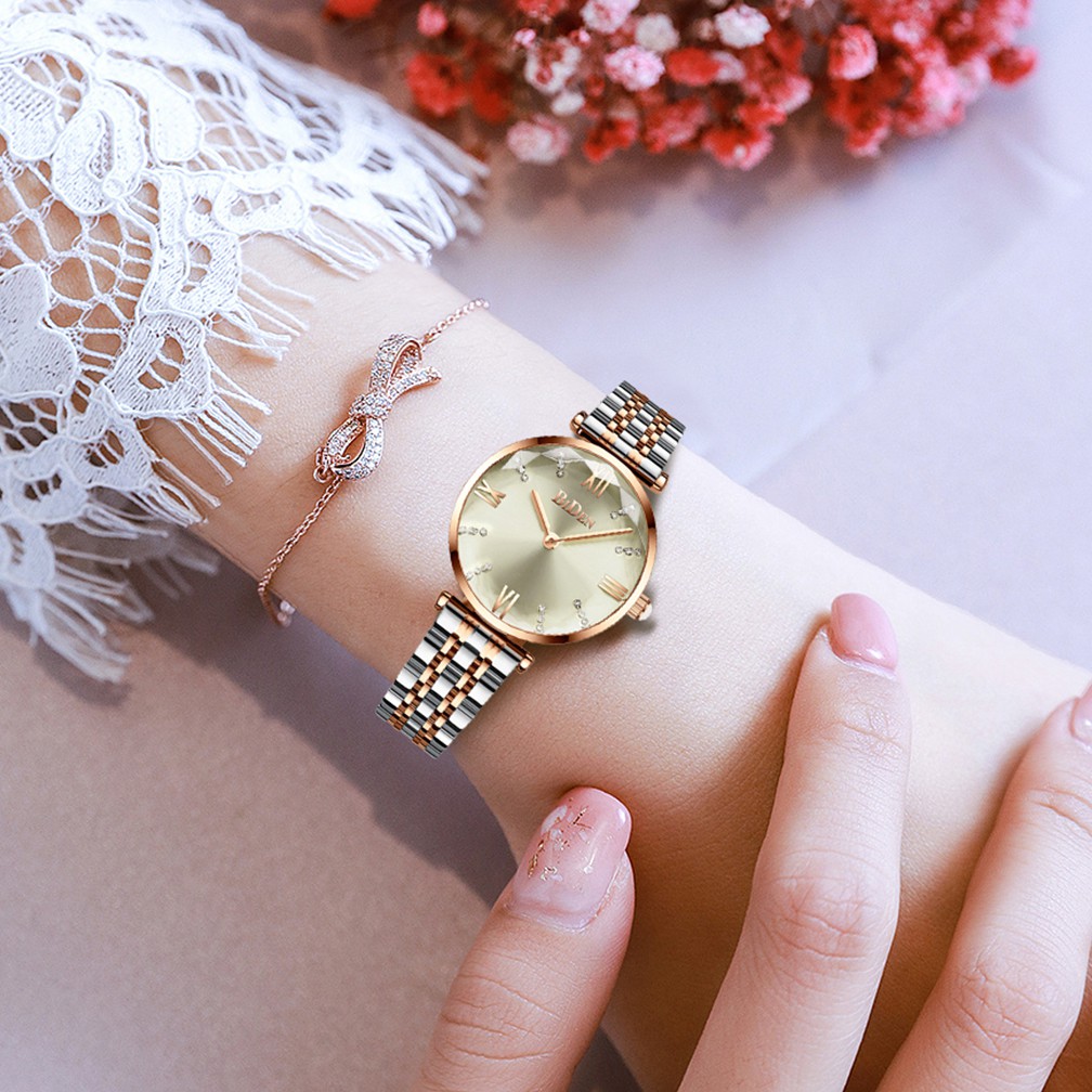 BIDEN Jam Tangan Wanita Mode Santai Tali Stainless Steel Display Kuarsa Tahan Air Jam Tangan Cewek-8