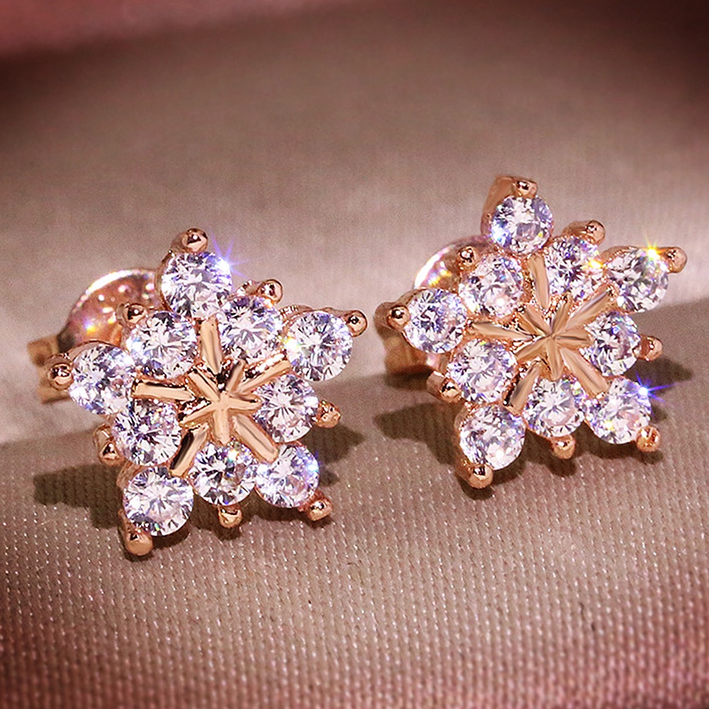 Hu Hu Hu Hu Hu Alat Bantu Pasang Kacamata♡ Anting Tusuk Bentuk Snowflake Aksen Berlian Imitasi Untuk Wanita