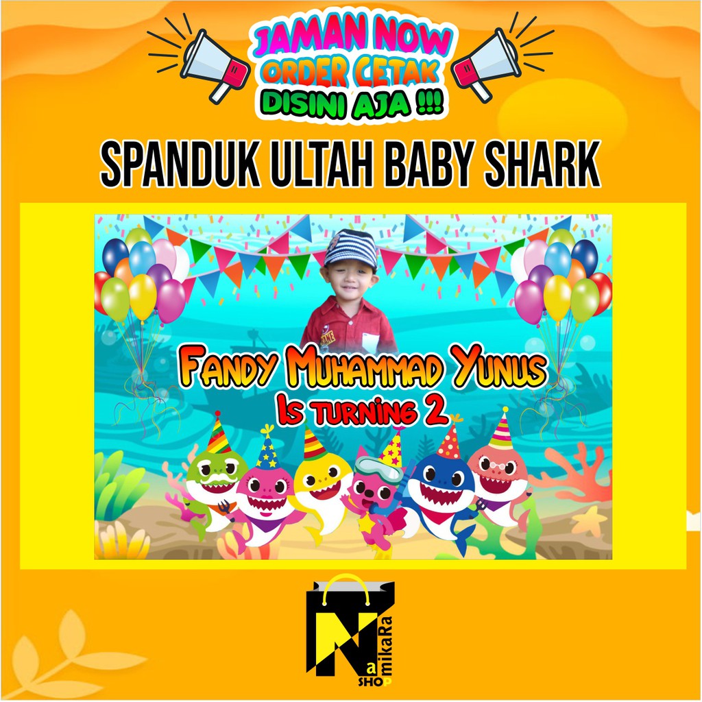 BANNER SPANDUK BACKDROP ULANG TAHUN tema BABY SHARK