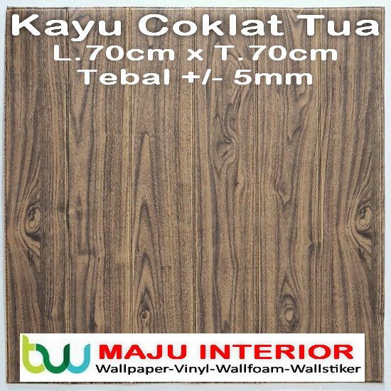 Wallpaper 3D Bata 70x77 cm Walpaper Dinding 3D Brick Foam Motif Anak Doraemon Hello Kitty Stiker-Kayu Coklat Tua 5mm