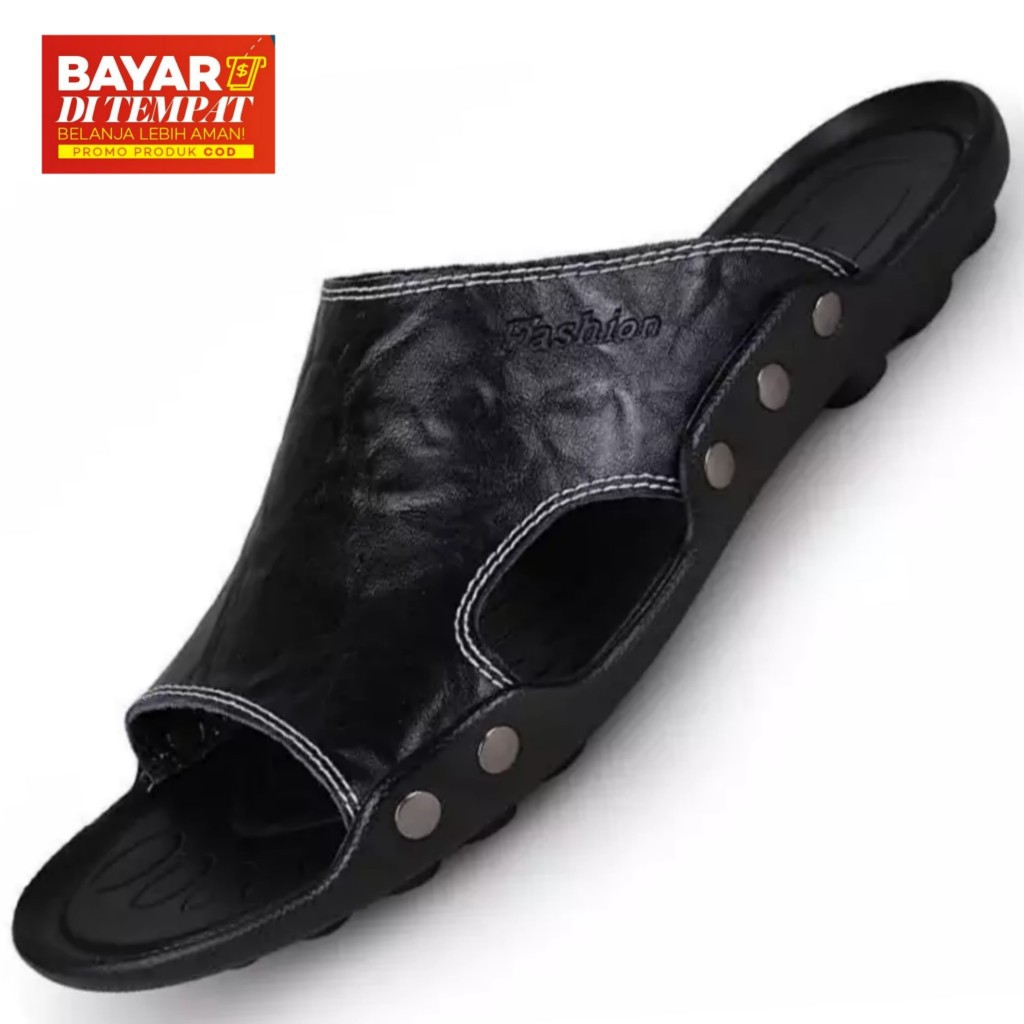 LUTTON - Sandal slide pria terbaru - SANDAL SLOP FASHION-HITAM