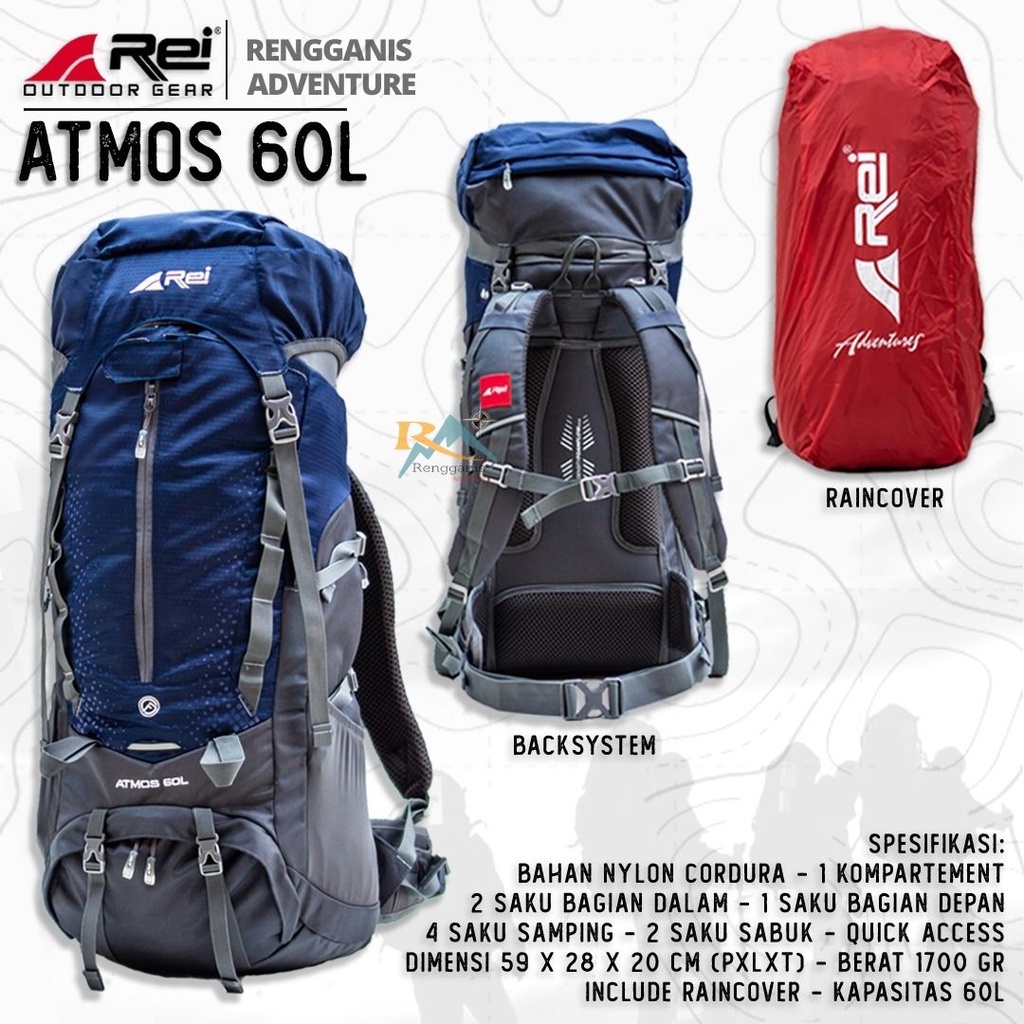 Tas Gunung Arei Atmos 60 Liter Tas Ransel Hiking  Carrier Atmos 80 Liter Gunung