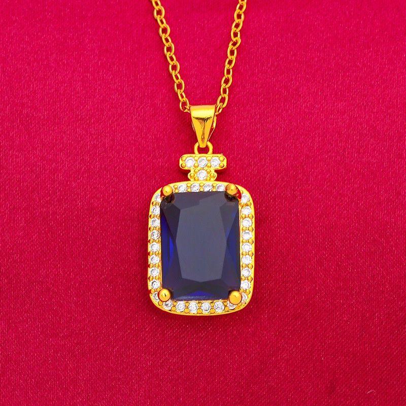 Kalung Liontin Botol Parfum Sapphire Ruby Lapis Emas Asli Kadar 375 Hias Berlian Gaya Bangkok