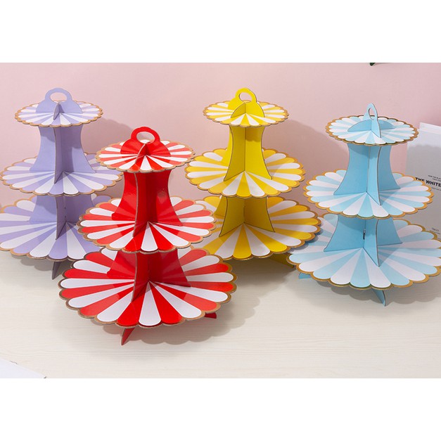 Cupcake stand 3 tiers/ paper stand kue 3 susun garis list gold WC840