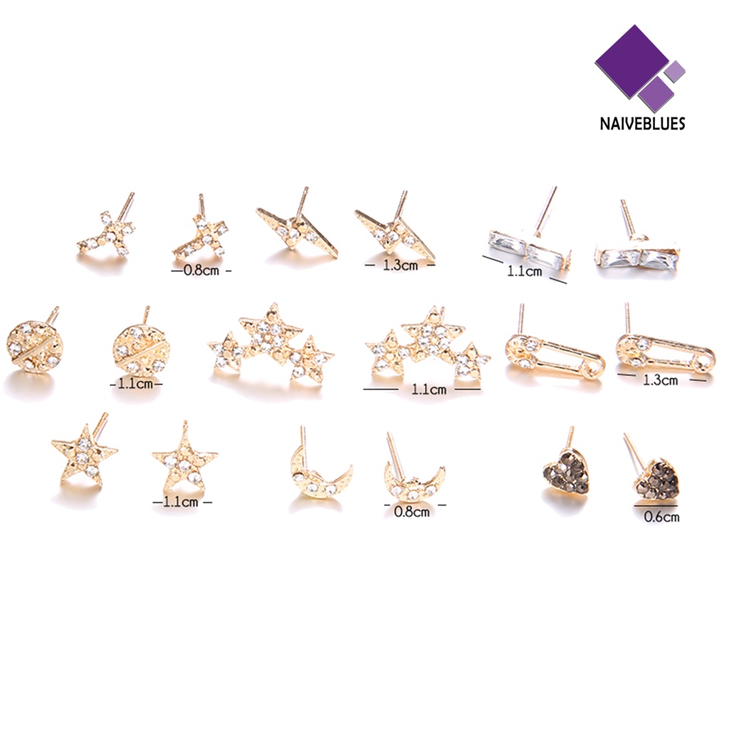 9 Pasang Anting Stud Bentuk Geometris Bahan Alloy Untuk Wanita