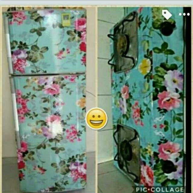 1set stiker kulkas 2pintu + kompor motif bunga2, terlaris