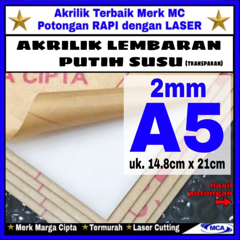 AKRILIK lembaran PUTIH SUSU 2mm A5 / Marga cipta / Acrylic