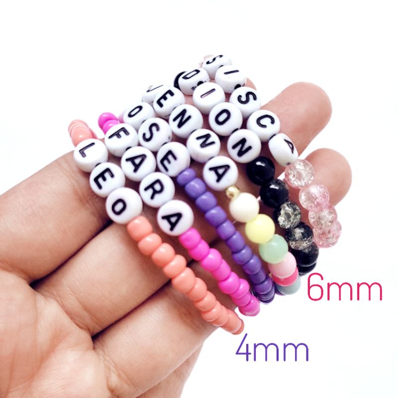 Gelang Manik Nama - Ukuran Manik 4mm &amp; 6mm