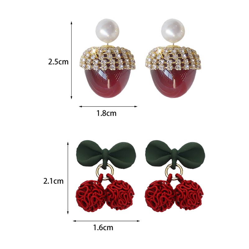 Fancyqube Anting Stud Kristal Mutiara Berlian Imitasi Model Pita Bunga Cherry Merah Untuk Wanita