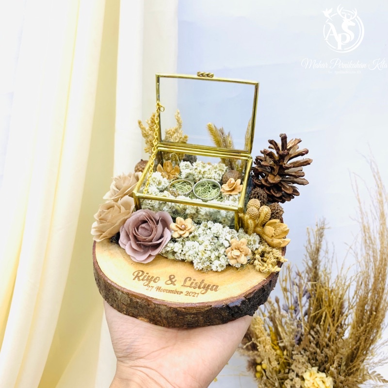 RING BOX TEMPAT CINCIN LAMARAN PERNIKAHAN | Kotak Cincin Rustic Ractangle (READY STOCK)