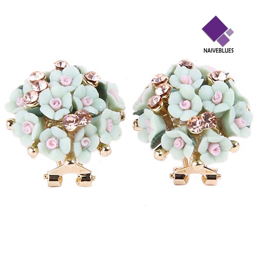 Anting Stud Klip Berlian Imitasi Dazzling Untuk Wanita