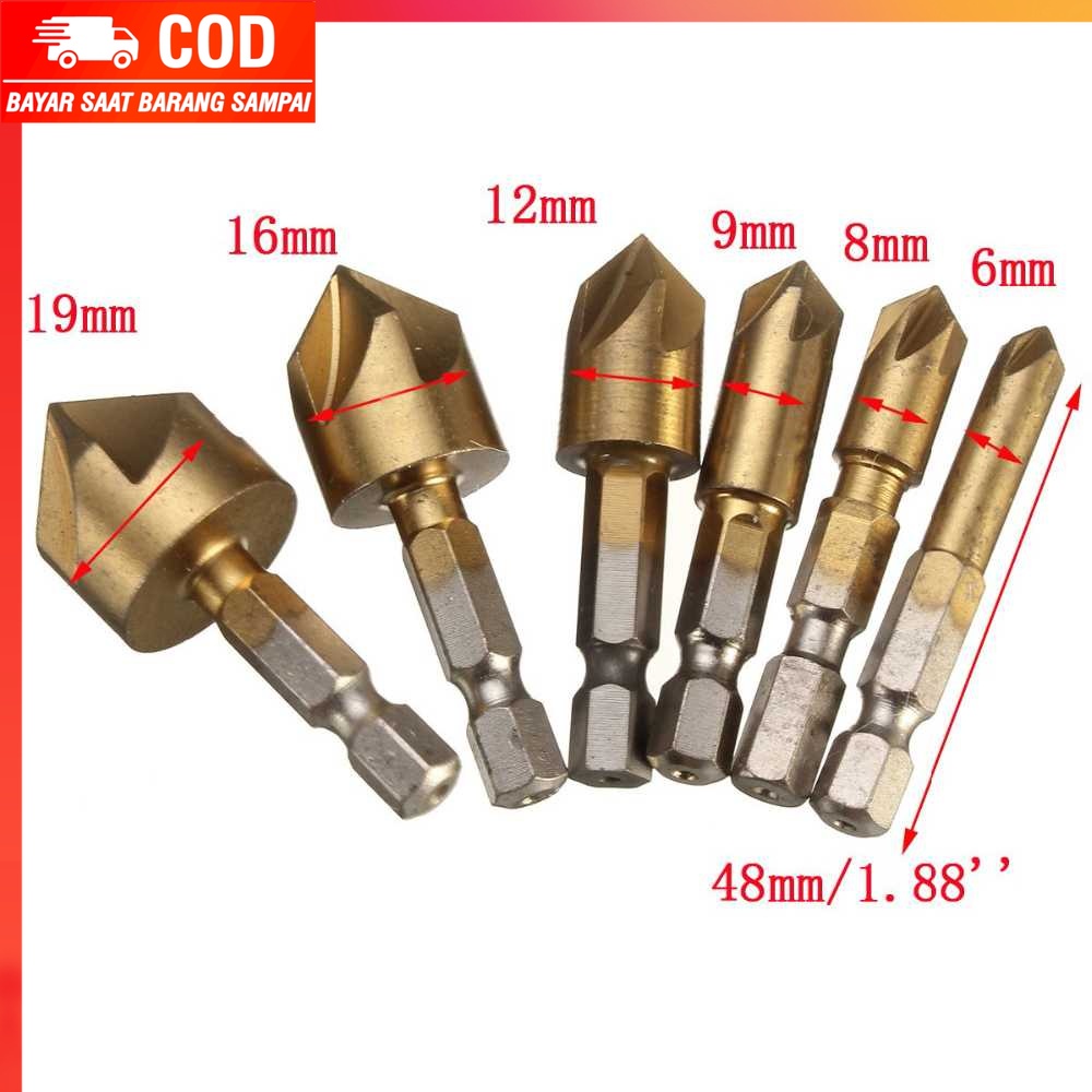 (100% BARANG ORI) Taffware Mata Bor Drill Bit Countersink HSS 6-19mm 6 PCS - BT3