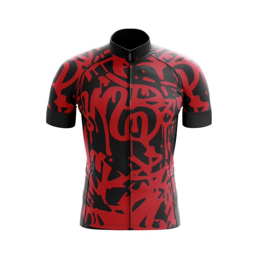 Graffiti Jersey baju Sepeda Roadbike Road Bike Pria - BLACK RED