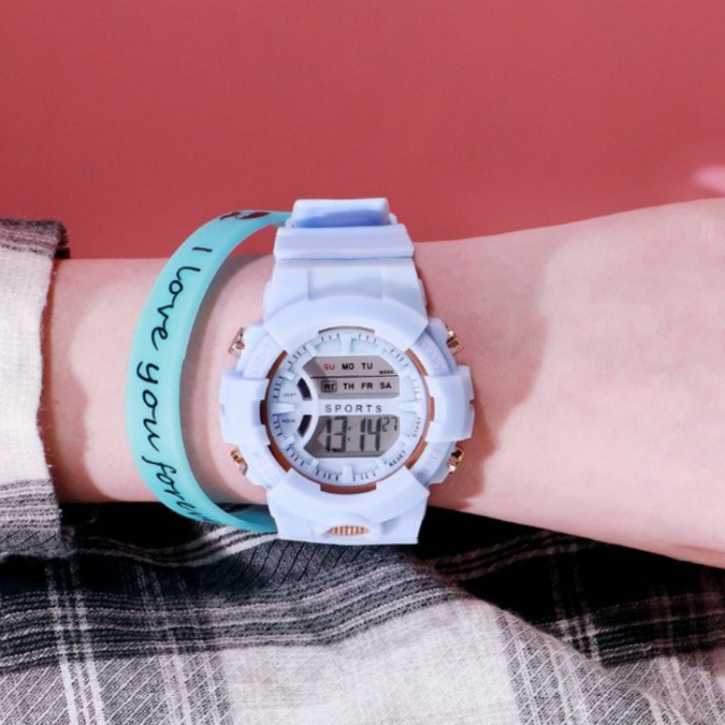 Jam tangan digital unisex rubber sport pria wanita bisa alarm dan nyala lampu led