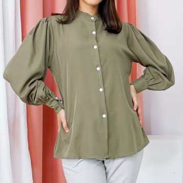 WANITA FASHION PEGGYA ATASAN KEMEJA WANITA BLOUSE-OLIVE