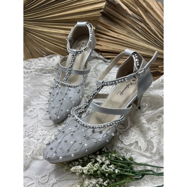 sepatu wanita wedding model Rosika silver tinggi 7cm lancip