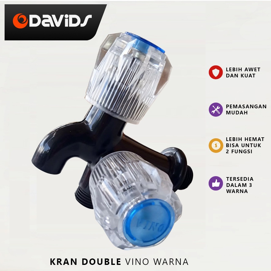 Vino Kran Cabang Shower 2 Double Mesin Cuci Keran Air Plastik Pvc Anti Bocor Sower Dobel