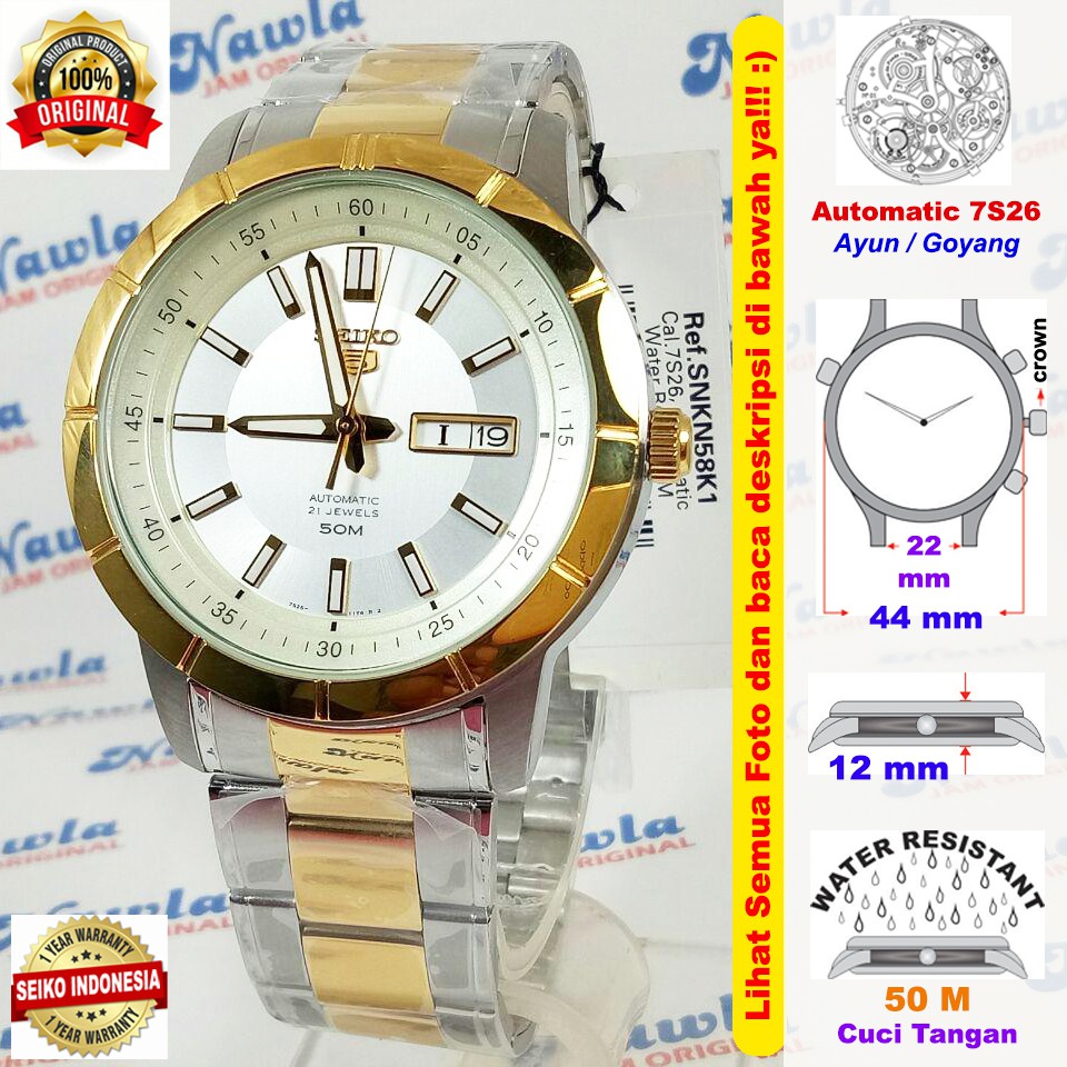 Seiko 5 SNKN58K1 Automatic Two Tone Bracelet - Jam Tangan Pria SNKN58