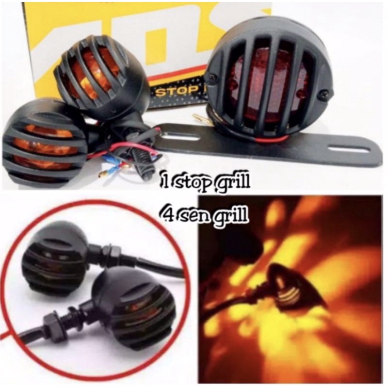 LAMPU STOP JAPSTYLE GRILL TRALIS CUSTOM HARLEY CAFERACER CB UNIVERSAL MOTOR