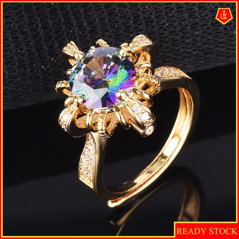 [Ready Stock]Creative Gold Inlaid Color Diamond Ring