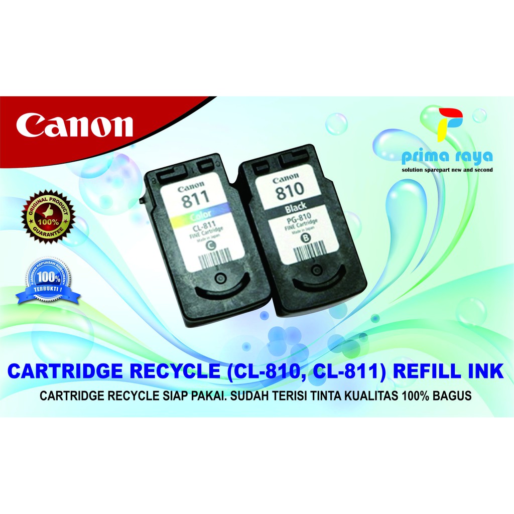 Cartridge Canon CL-810 CL-811 (Hitam & Warna) Recycle Siap Pakai