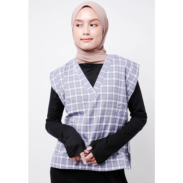Nade Japan FTA76 Kemeja Rompi Vest Wanita Kekinian Korea Flanel Motif Tartan Warna Abu Putih Kuning 