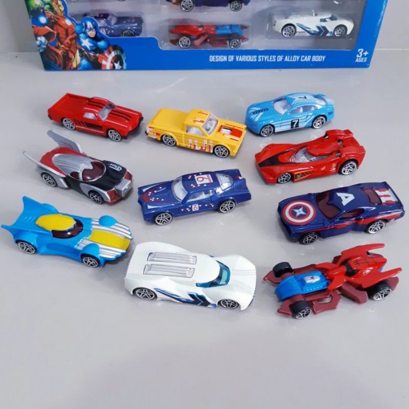 Diecast Hotwheels Avengers Isi 10 Pcs Alloy - Set Miniatur Mobil Mobilan Metal