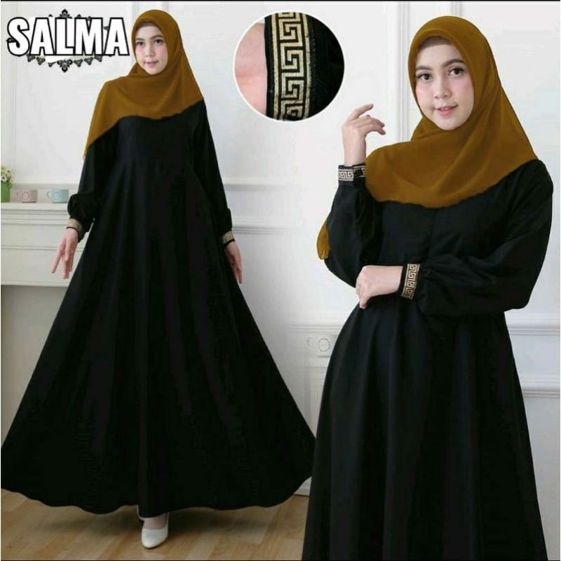 New Abaya Gamis Maxi Dress Arab Saudi Turki Salma list pita klok lebar bawah busui